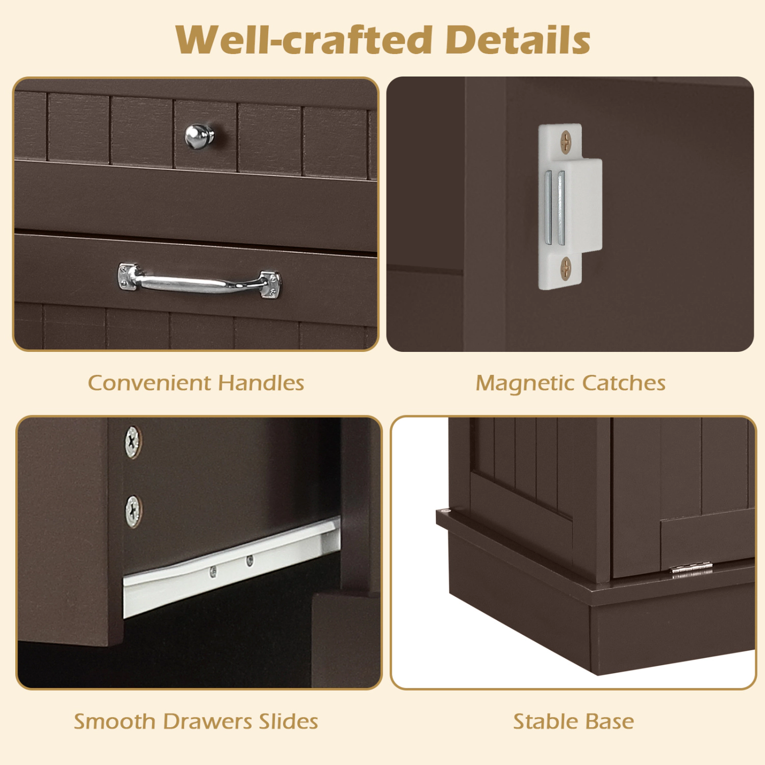 Glintex 39.5-Inch Tilt-Out Trash Cabinet with Pine Wood Countertop, Brown