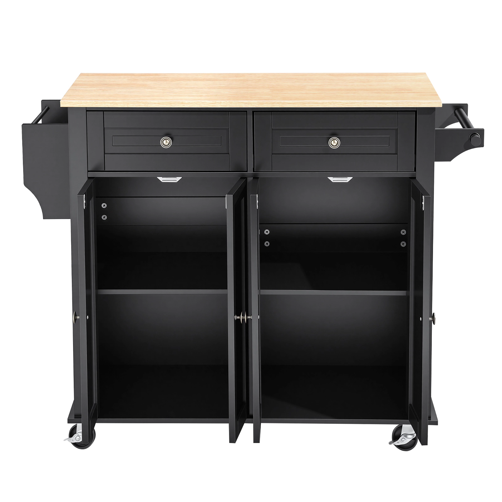 HONGGE Kitchen Island Cart with Storage 43.58 Wide Mobile Rolling on Swivel Wheels 2 Drawers