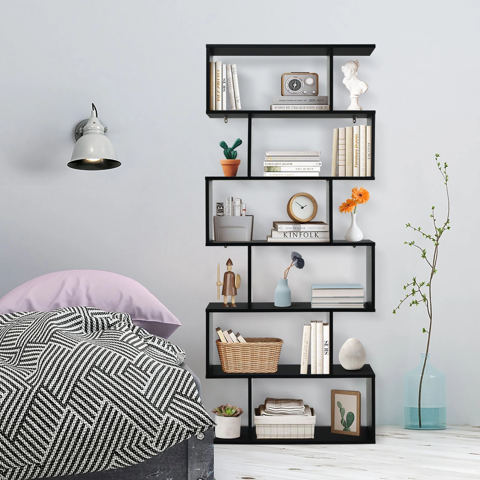 SlickBlue 6 Tier S Shaped Bookcase with Open Storage Shelves