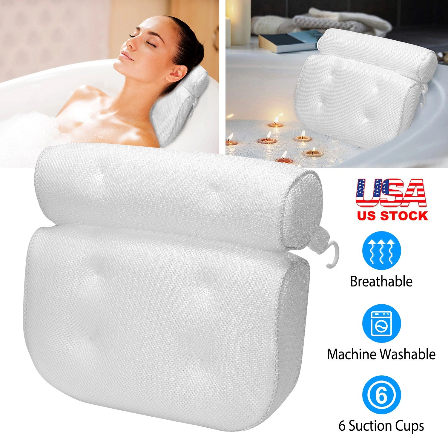 GBruno 3D Mesh Bathtub Pillow With Suction Cups