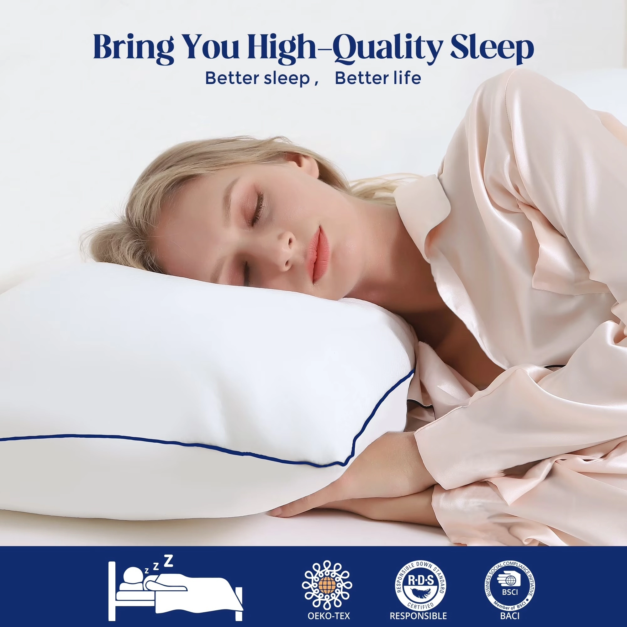 Unikome Set of 2 Goose Feather Pillows with Soft Cover, Medium Firm Bed Sleeping Pillows
