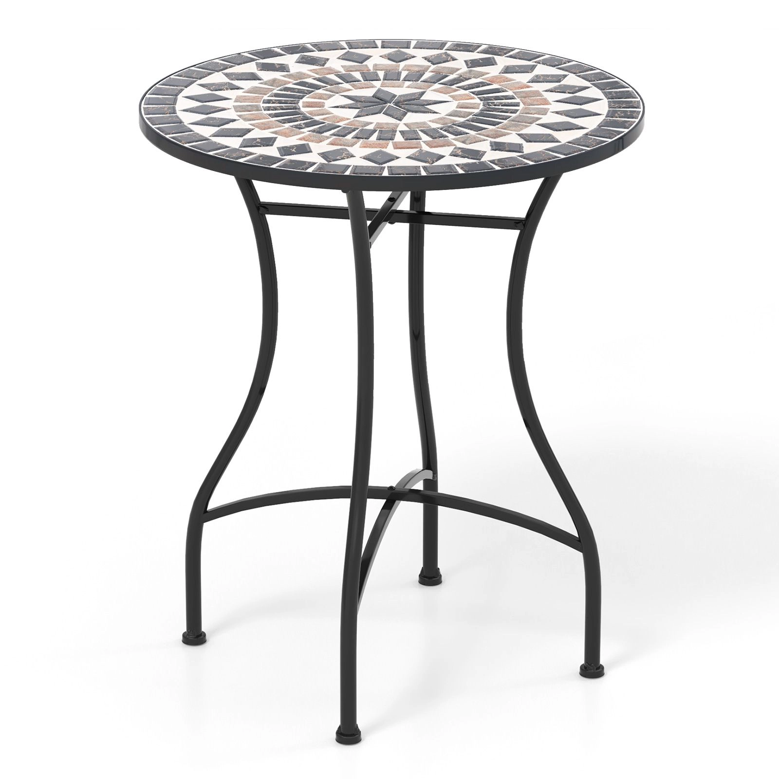SlickBlue 24 Inch Round Mosaic Patio Table with Metal X-Frame