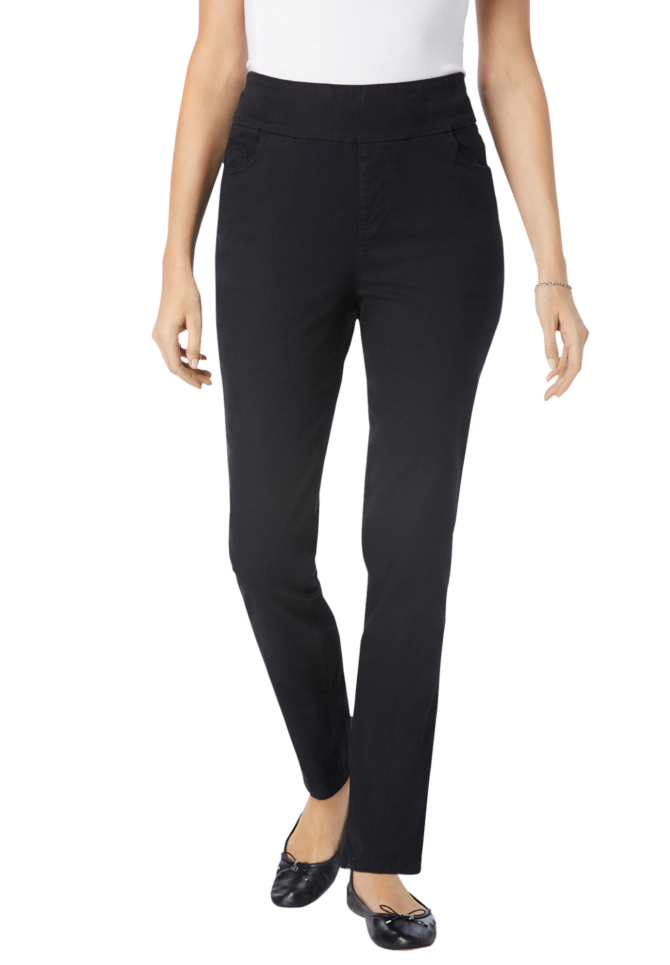 Woman Within Plus Flex-Fit Pull-On Straight-Leg Gap-Free Stretch Denim Jeans
