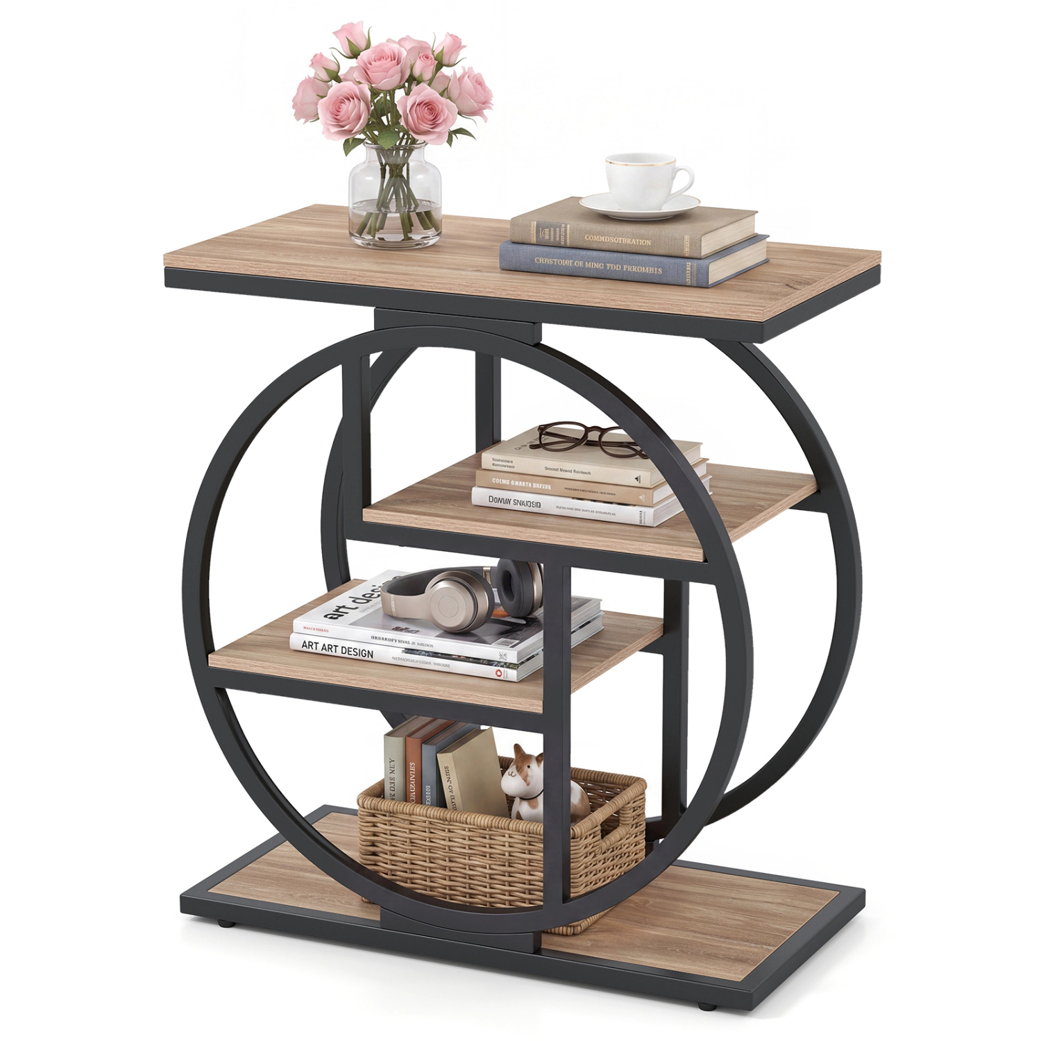 LJG 4-Tier Narrow End Table for Living Room with Storage Shelves