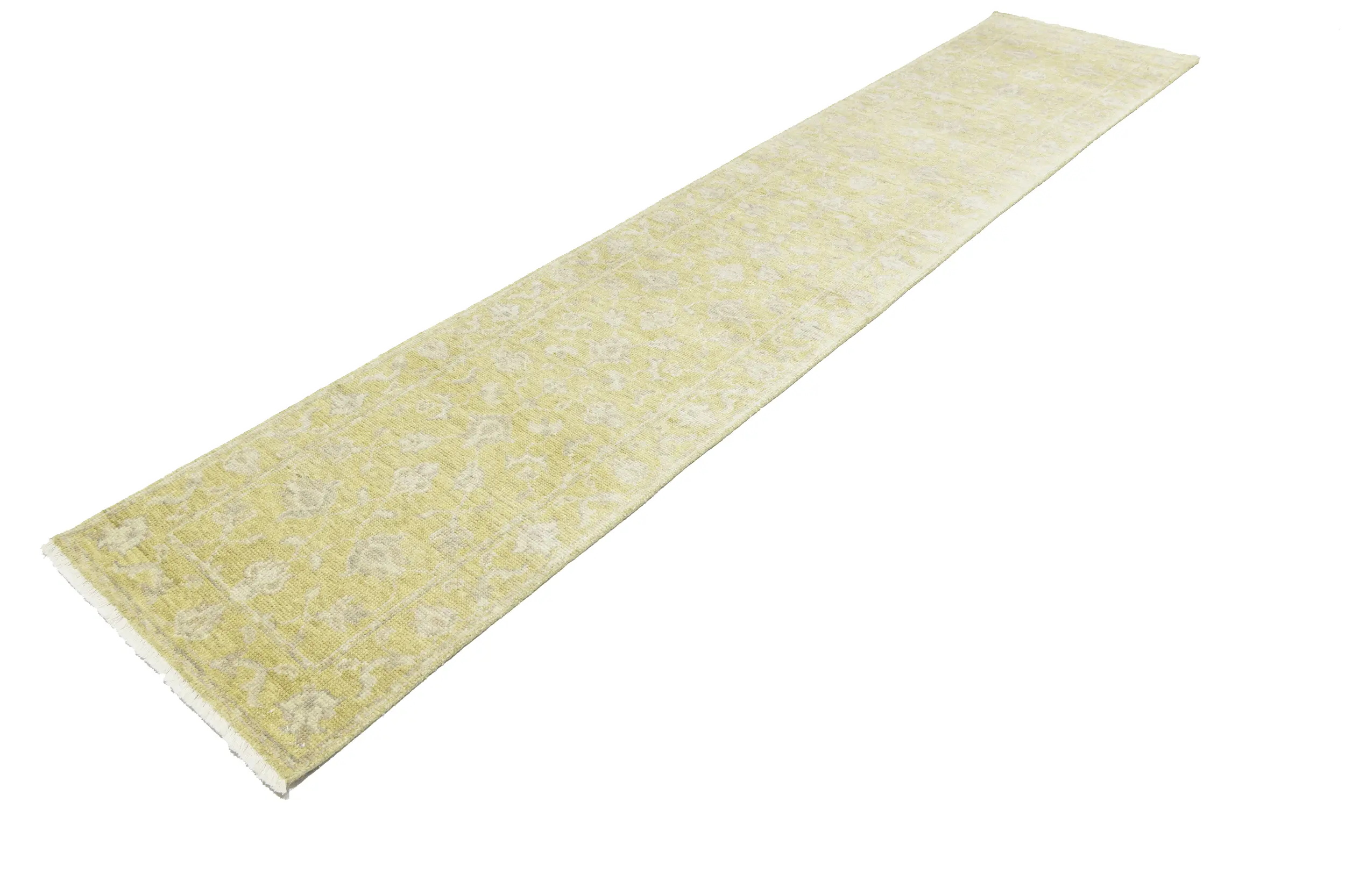 Magic Rugs Muted Golden Yellow Floral 3X12 Transitional Oriental Runner Rug