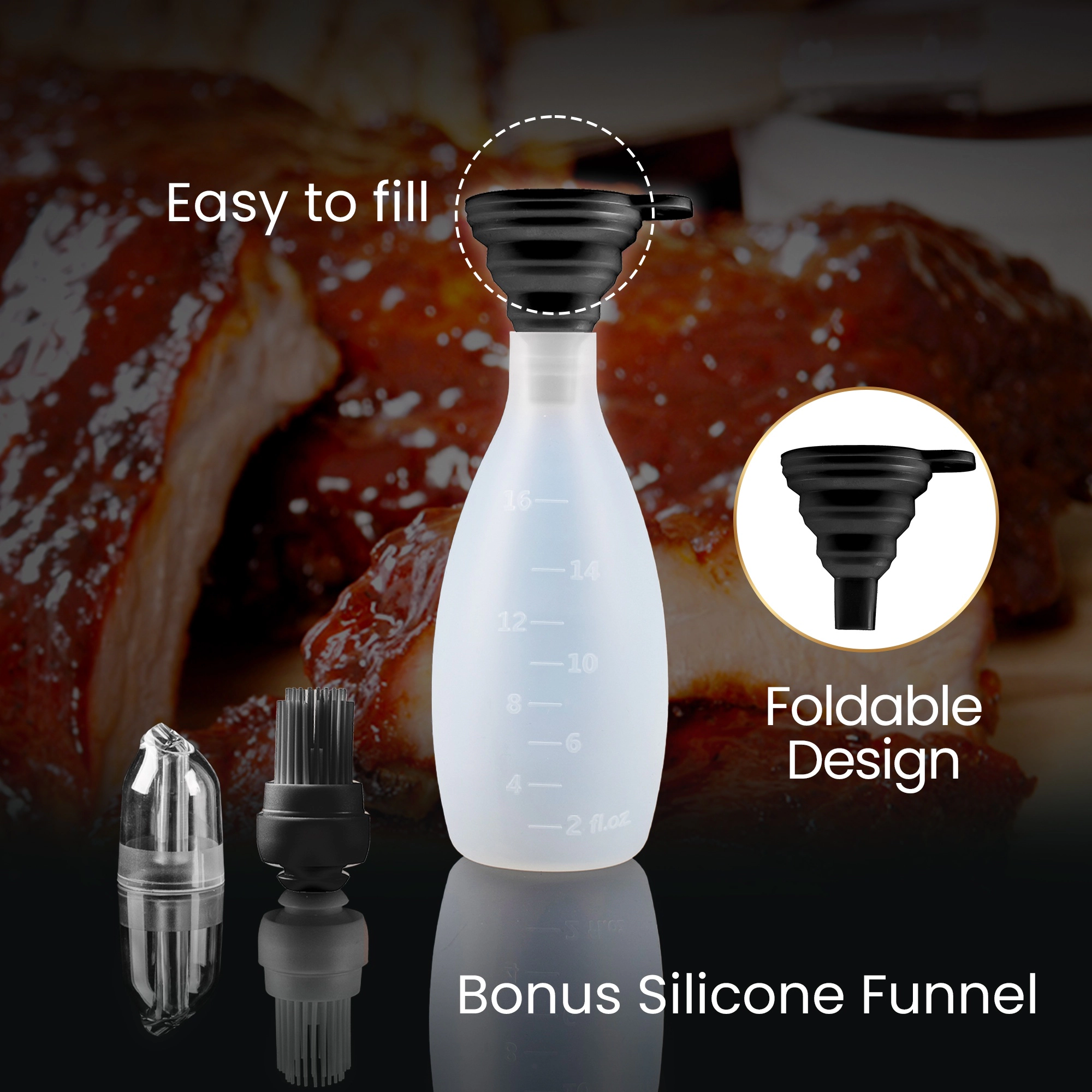 Gourmet Easy Silicone Pastry Brush, Slicone Basting Brush with Sauce Bottle (Black)