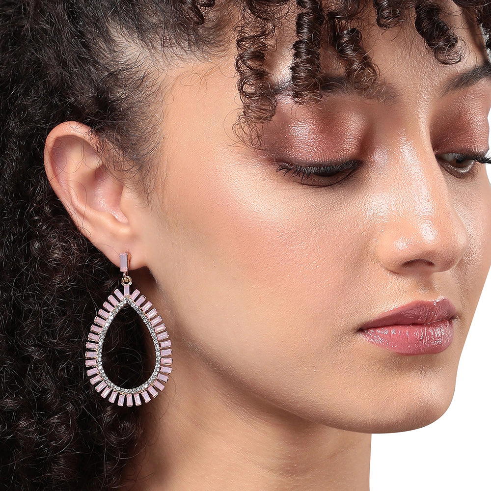 SOHI Women's Baby Pink Circular Teardrop Drop Earrings