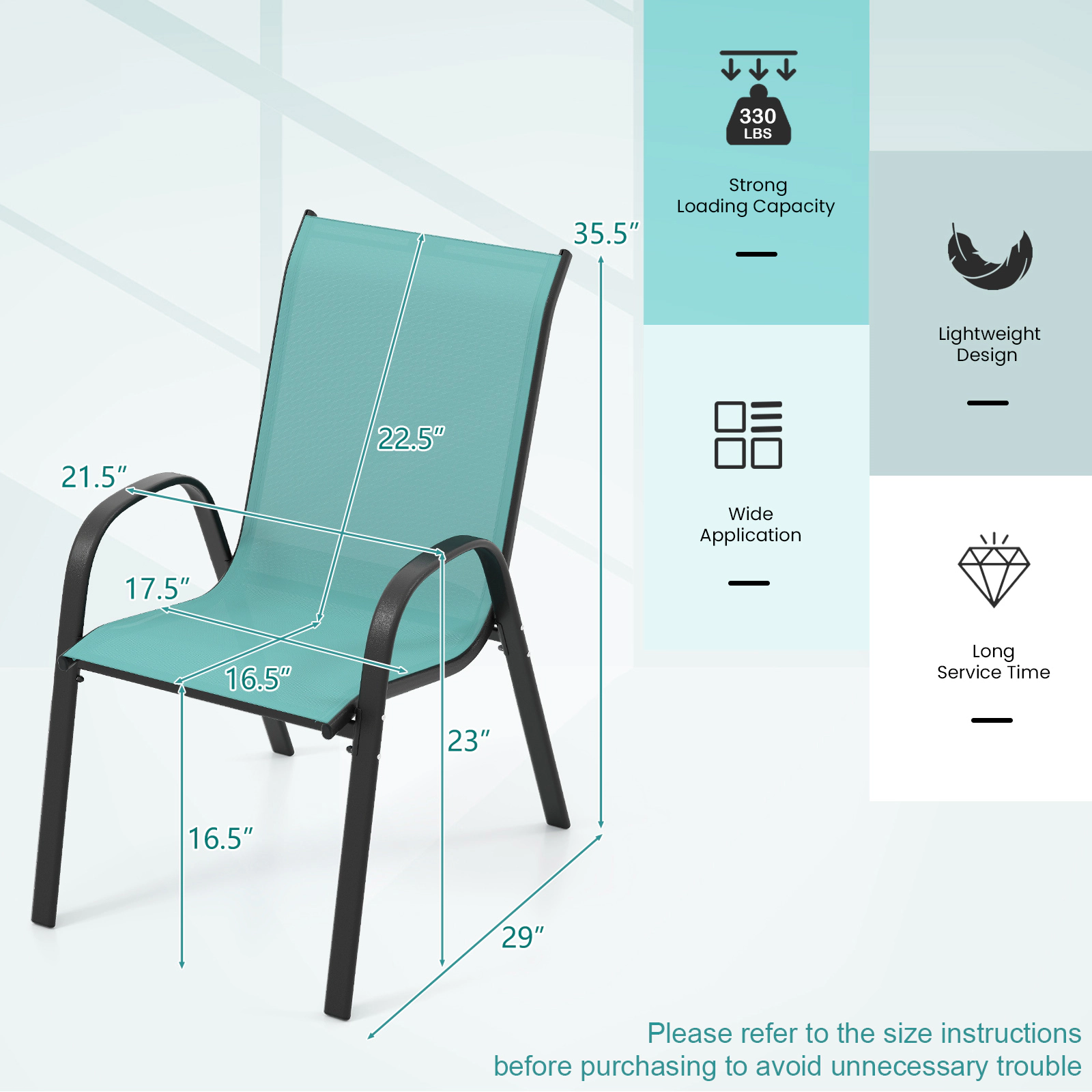 LJG Stackable Patio Dining Chairs Set with Armrest