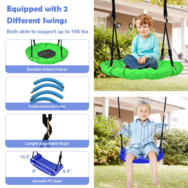 Hivvago 5-In-1 Outdoor Kids Swing Set With A-Shaped Metal Frame And Ground Stake