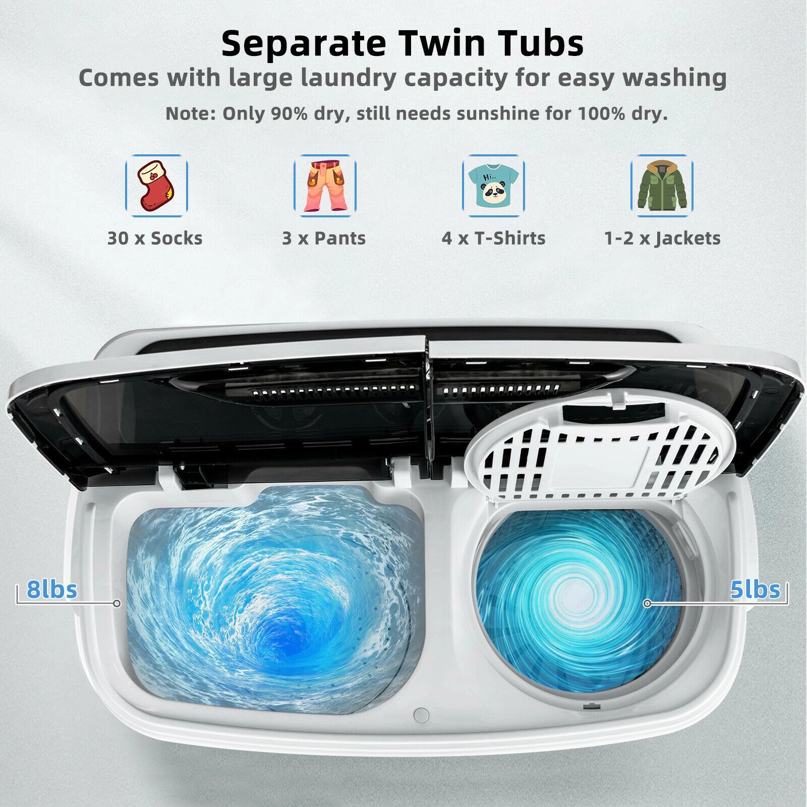 SlickBlue Portable Twin Tub Washer and Spin Dryer, 8 lbs