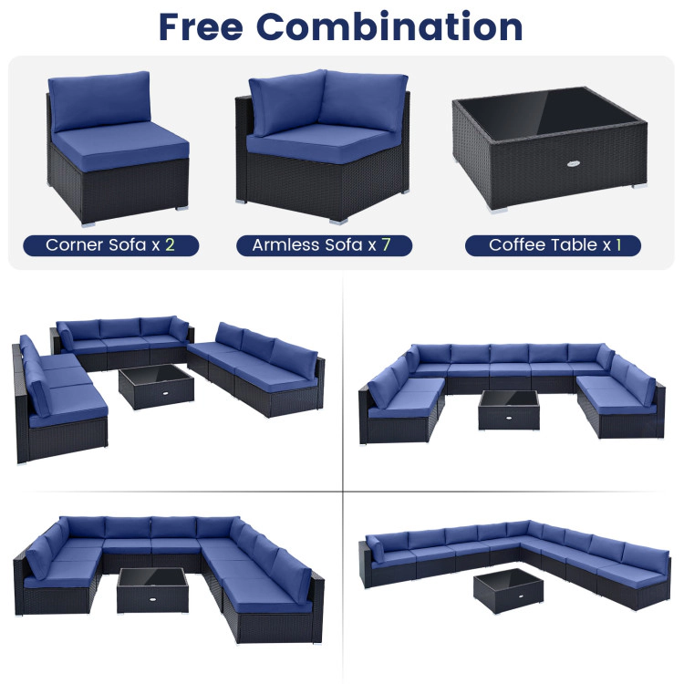 Hivvago 10 Piece Outdoor Wicker Conversation Set With Seat And Back Cushions