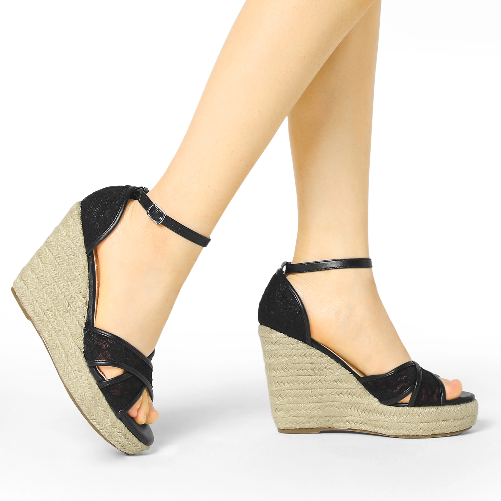 BLISSFUL STEP Women's Lace Espadrilles Wedge Sandals