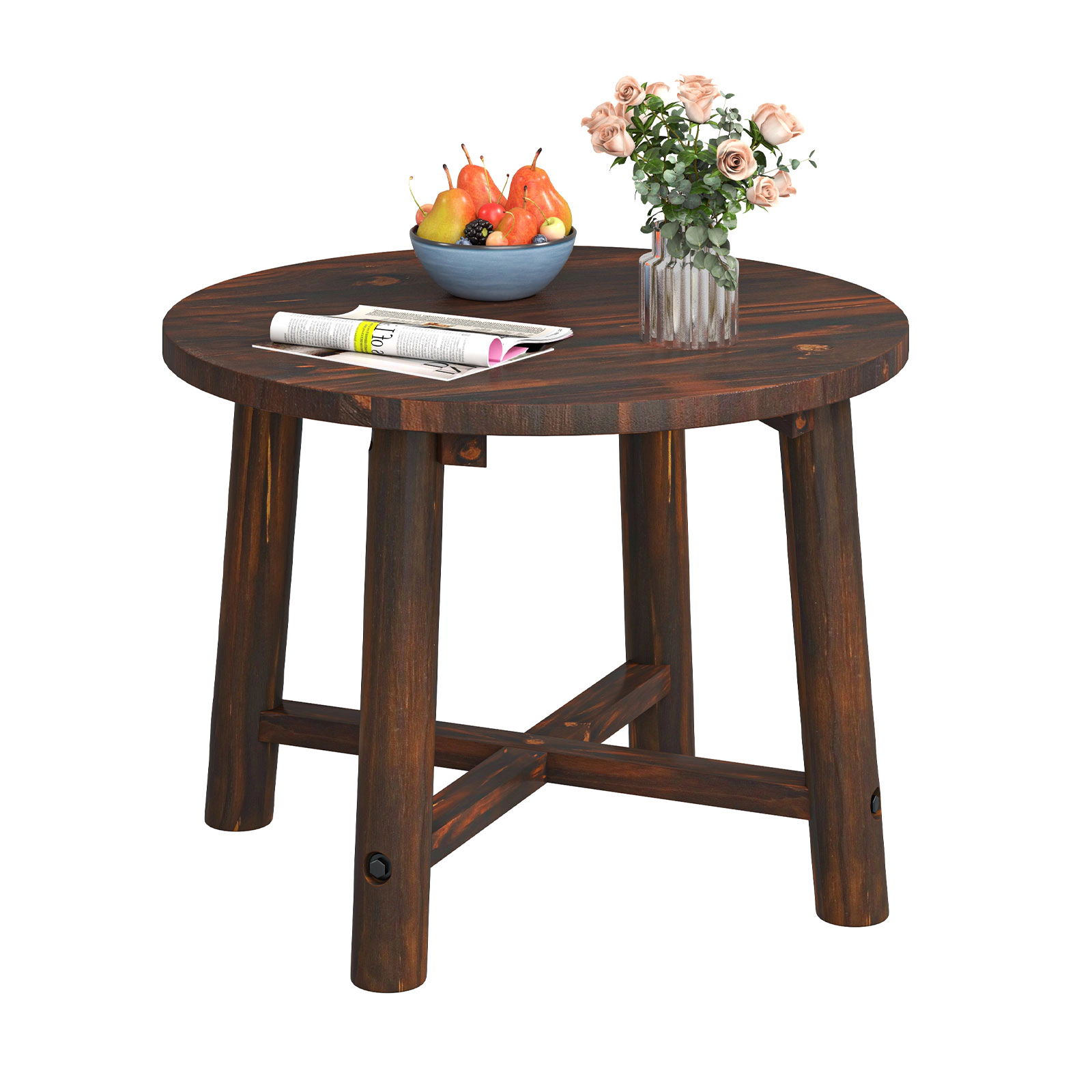 SUGIFT Solid Wood Patio End Table with X-Shaped Base 275-lb Capacity for Garden Deck Poolside and Indoors Brown