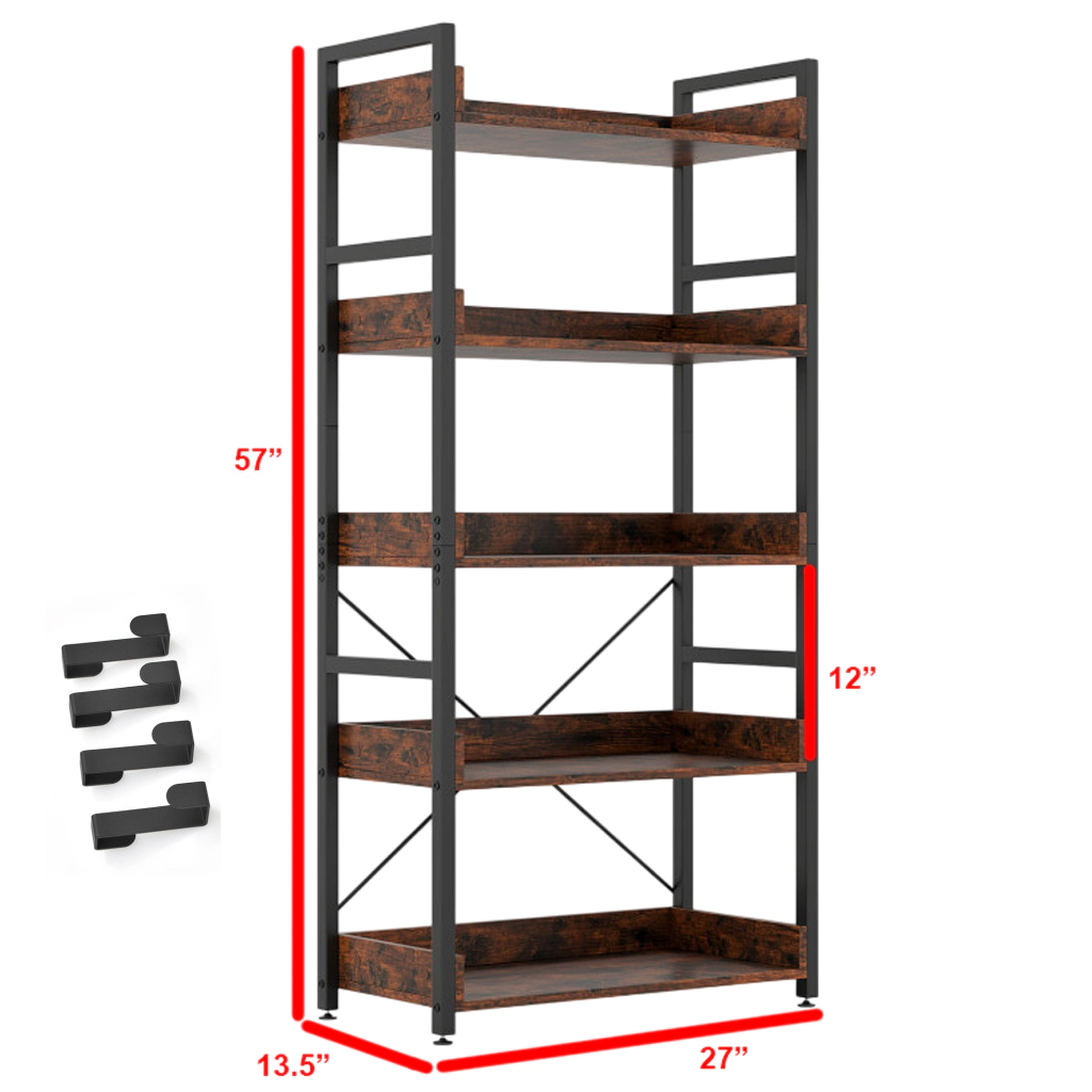 Hivvago Industrial Storage Shelf with 5 Tiers and 4 Hooks