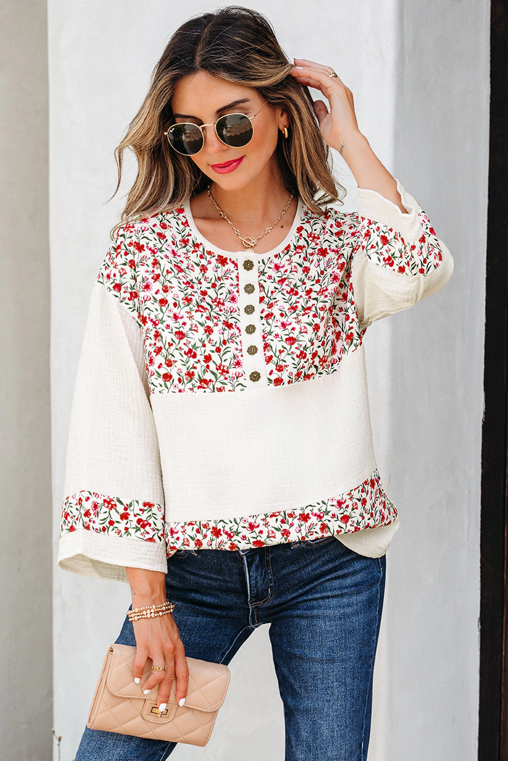 Threaded Pear Women's Penny 3 4 Sleeve Blouse