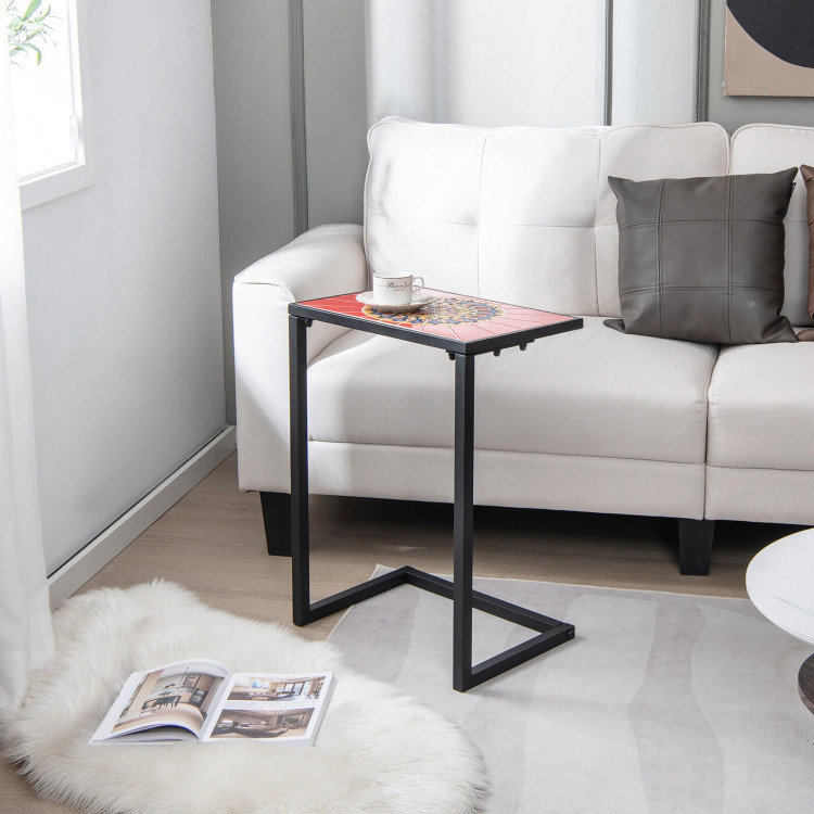 Hivvago C-Shaped Waterproof Outdoor Side End Table With Ceramic Top