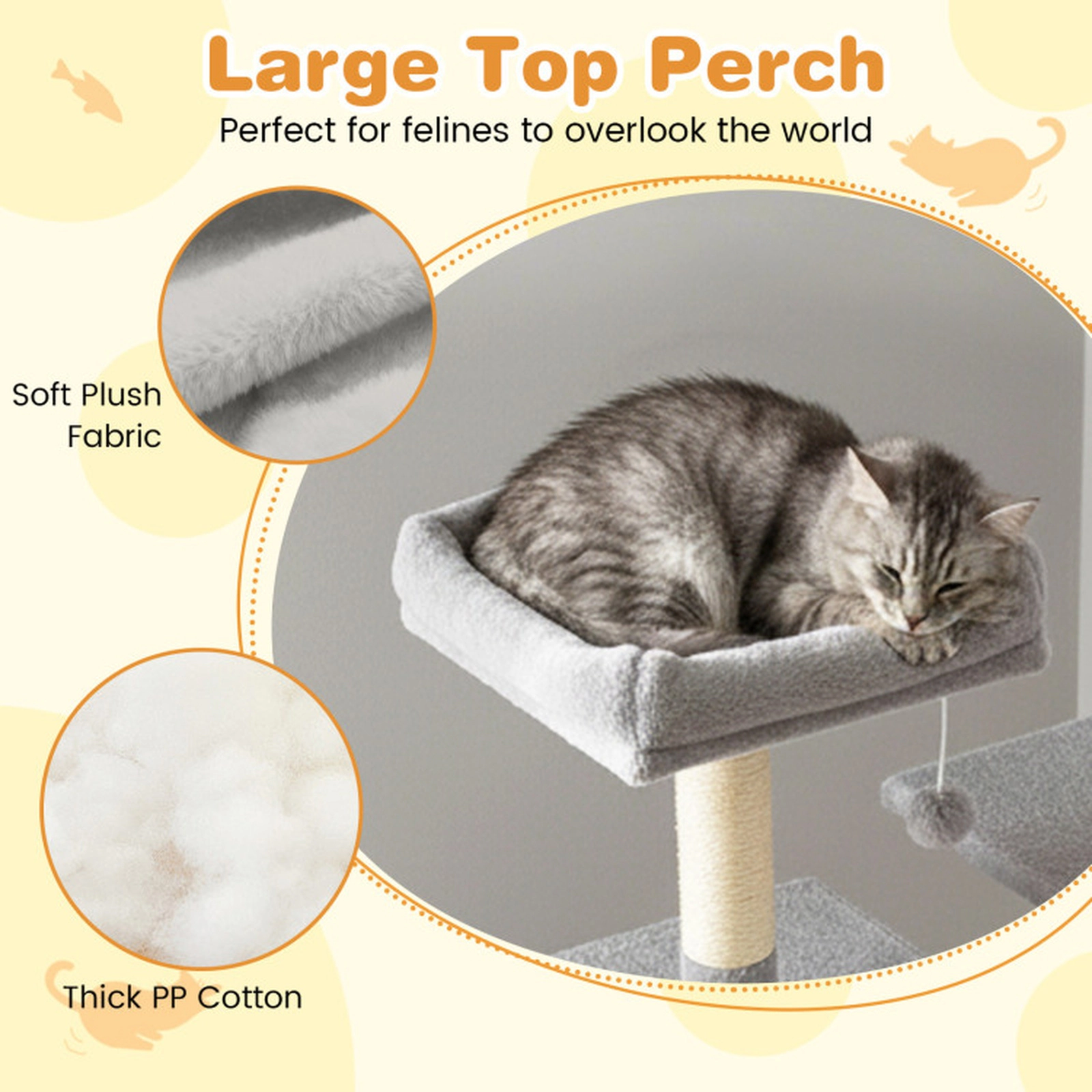 SUGIFT 58-in Gray Multi-Level Modern Cat Tree Tower with 2 Wide-Entry Condos Basket Hammock and Perch