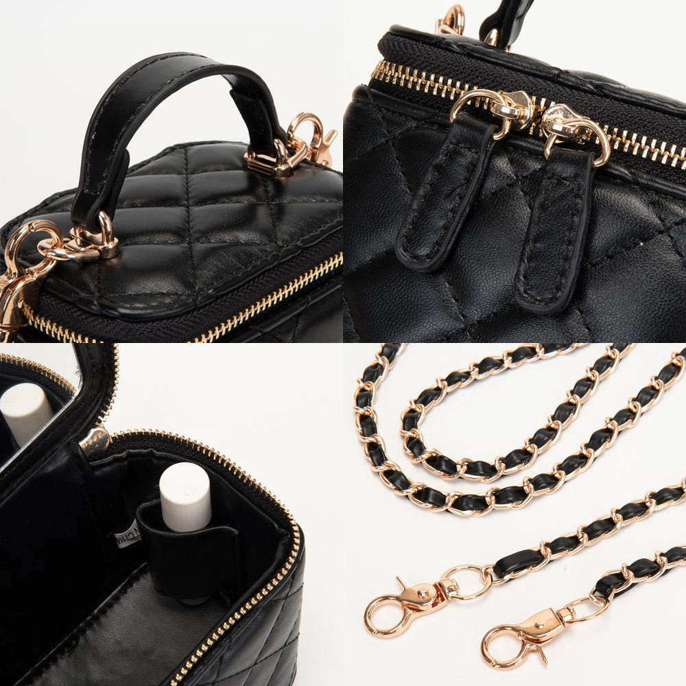 FASHNZFAB Faux Leather Quilted Top Handle Mini Vanity Box Crossbody Bag