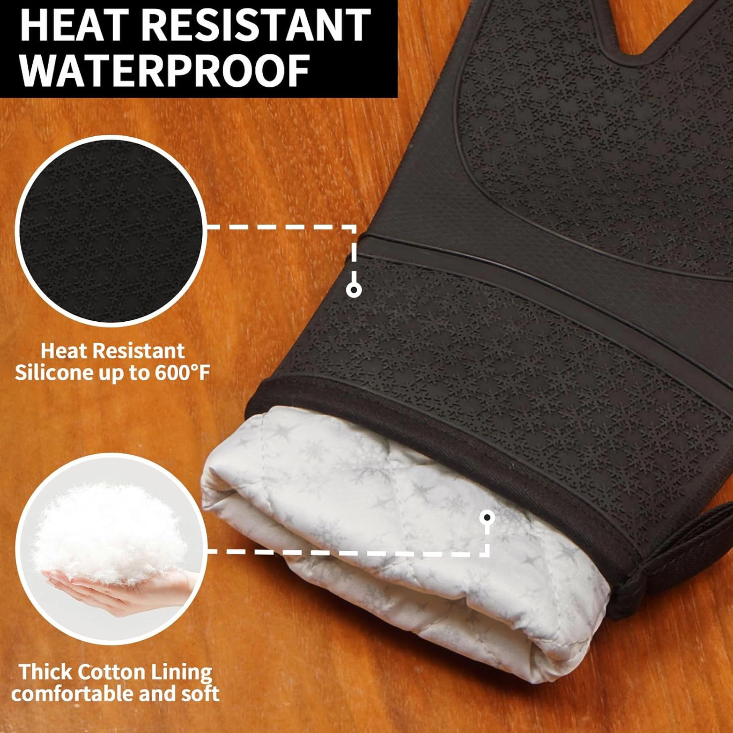 Stock Preferred Pack of 2 Silicone Heat Resistant Oven Mitts with Cotton Lining 11.6 Inch