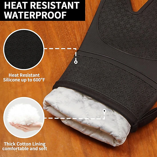 Stock Preferred Pack of 2 Silicone Heat Resistant Oven Mitts with Cotton Lining