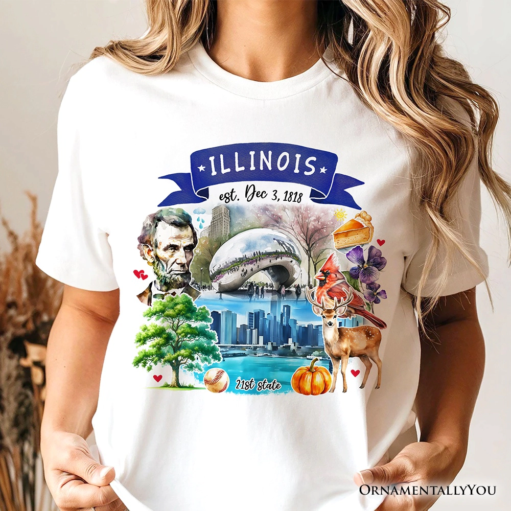 OrnamentallyYou Unisex Artistic Illinois State Themes And Landmarks T-Shirt