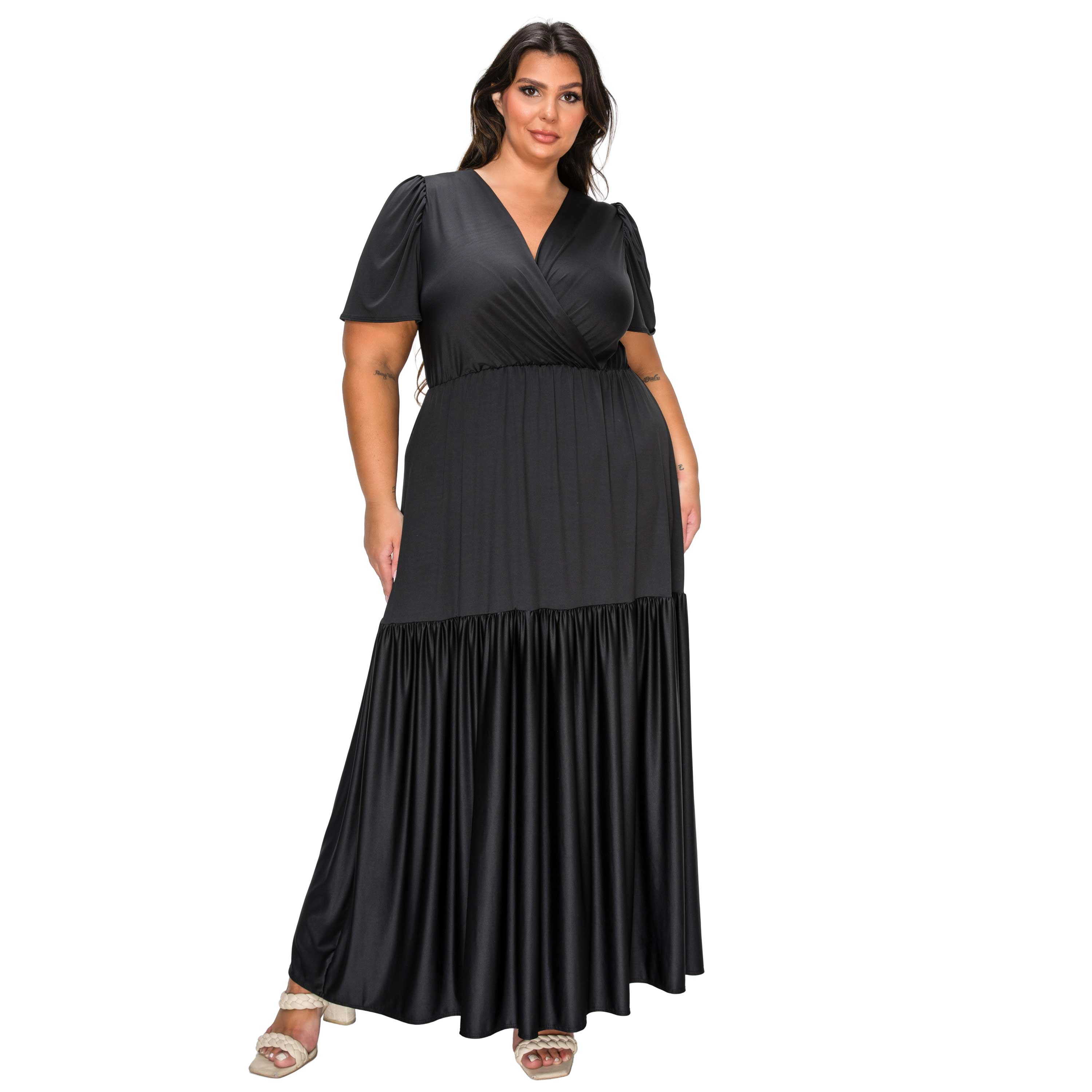L I V D Women's Plus Violetta Tiered Surplice Dress