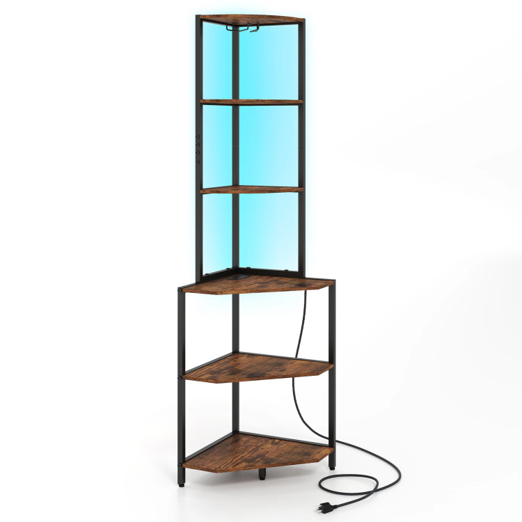 Hivvago 65 Inch 6-Tier Corner Shelf with Charging Station and Ambience Light