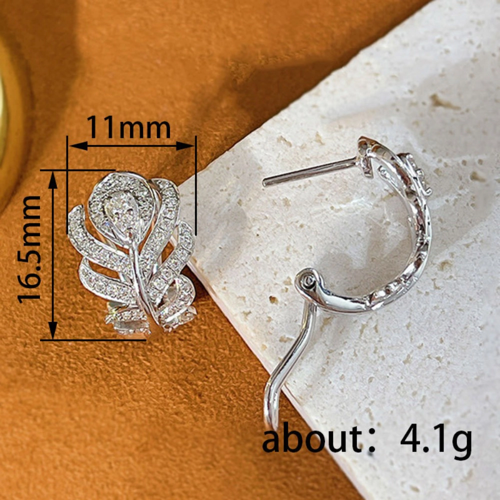 Wardrobe Whimsy Feather Hoop Earrings Paved Cubic Zirconia Elegant Drop Earrings for Women