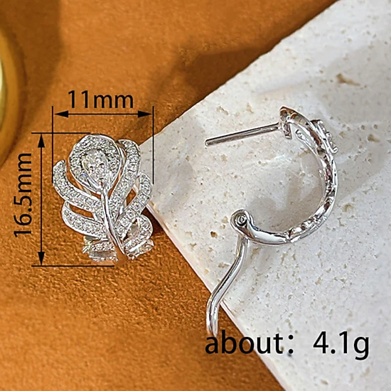 Wardrobe Whimsy Feather Hoop Earrings Paved Cubic Zirconia Elegant Drop Earrings for Women