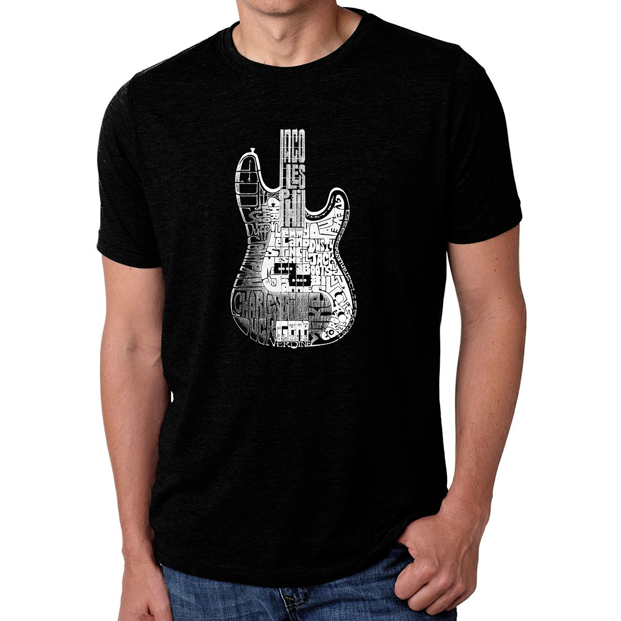 LA Pop Art Men's Cotton/Poly Blend Word T-Shirt - Bass Guitar