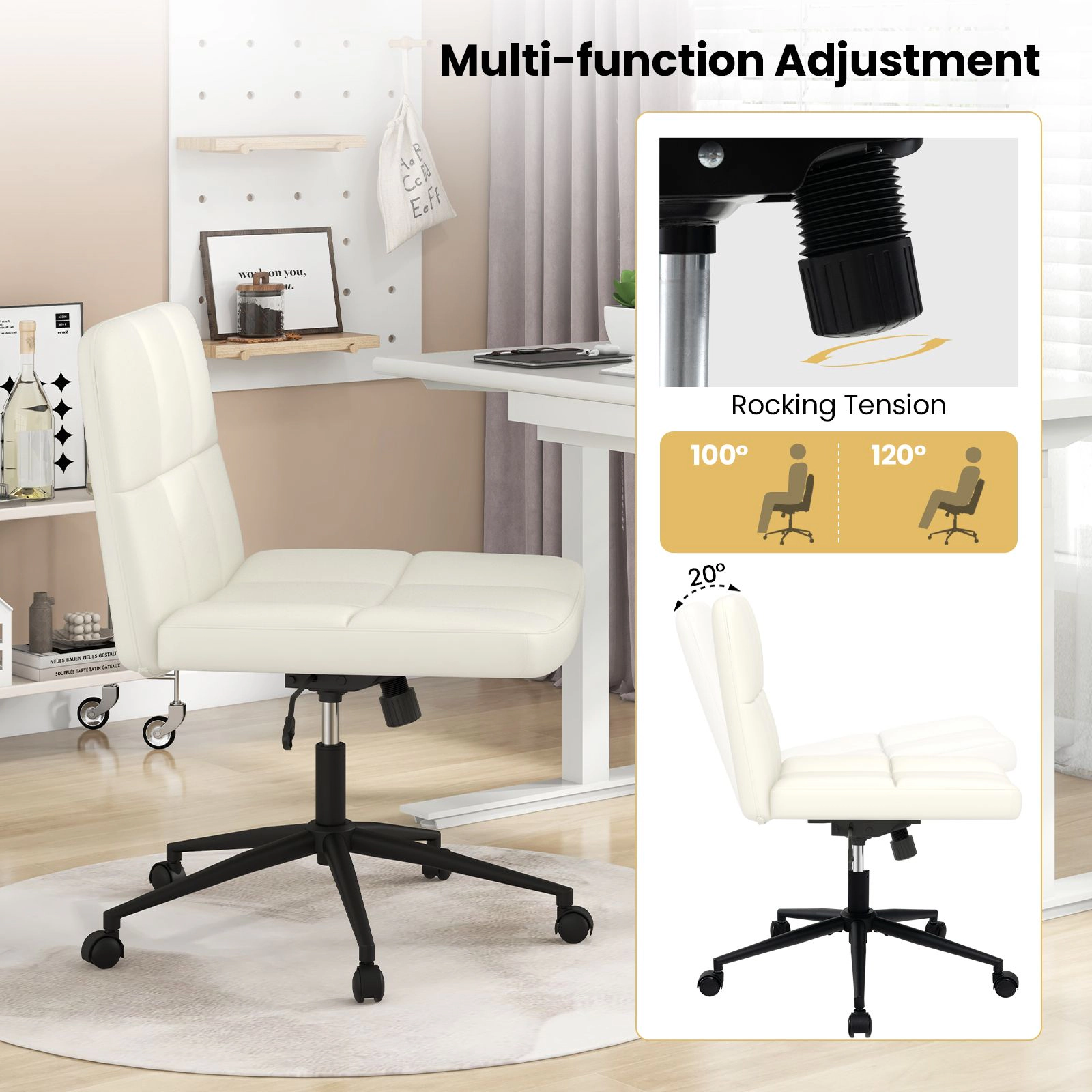 SlickBlue Armless Computer Chair with Rocking Function and Base