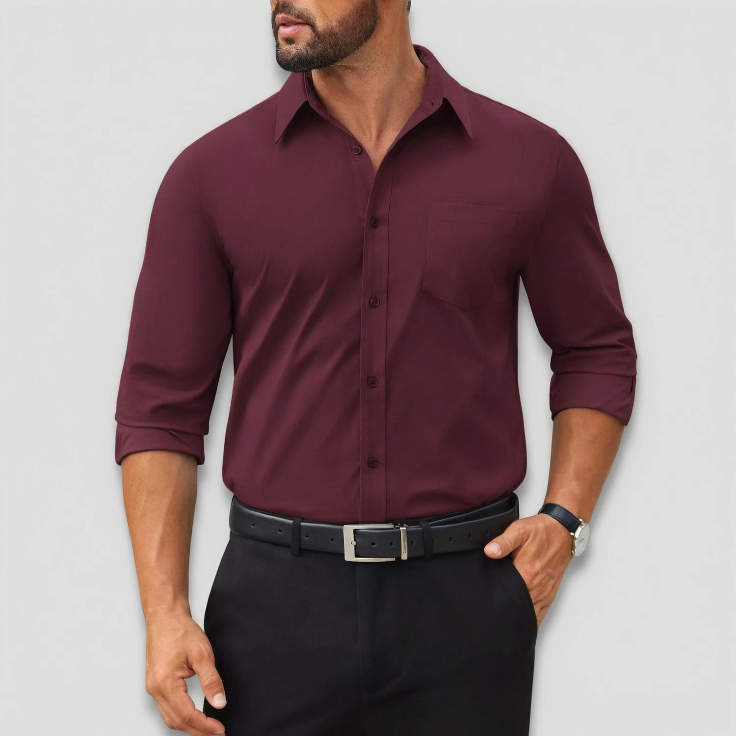 COOFANDY Mens Long Sleeve Dress Shirt Button Down Collar Chest Pocket Casual Tops