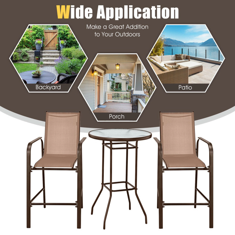 Hivvago 3 Pieces Outdoor Patio Bar Table Stool Set