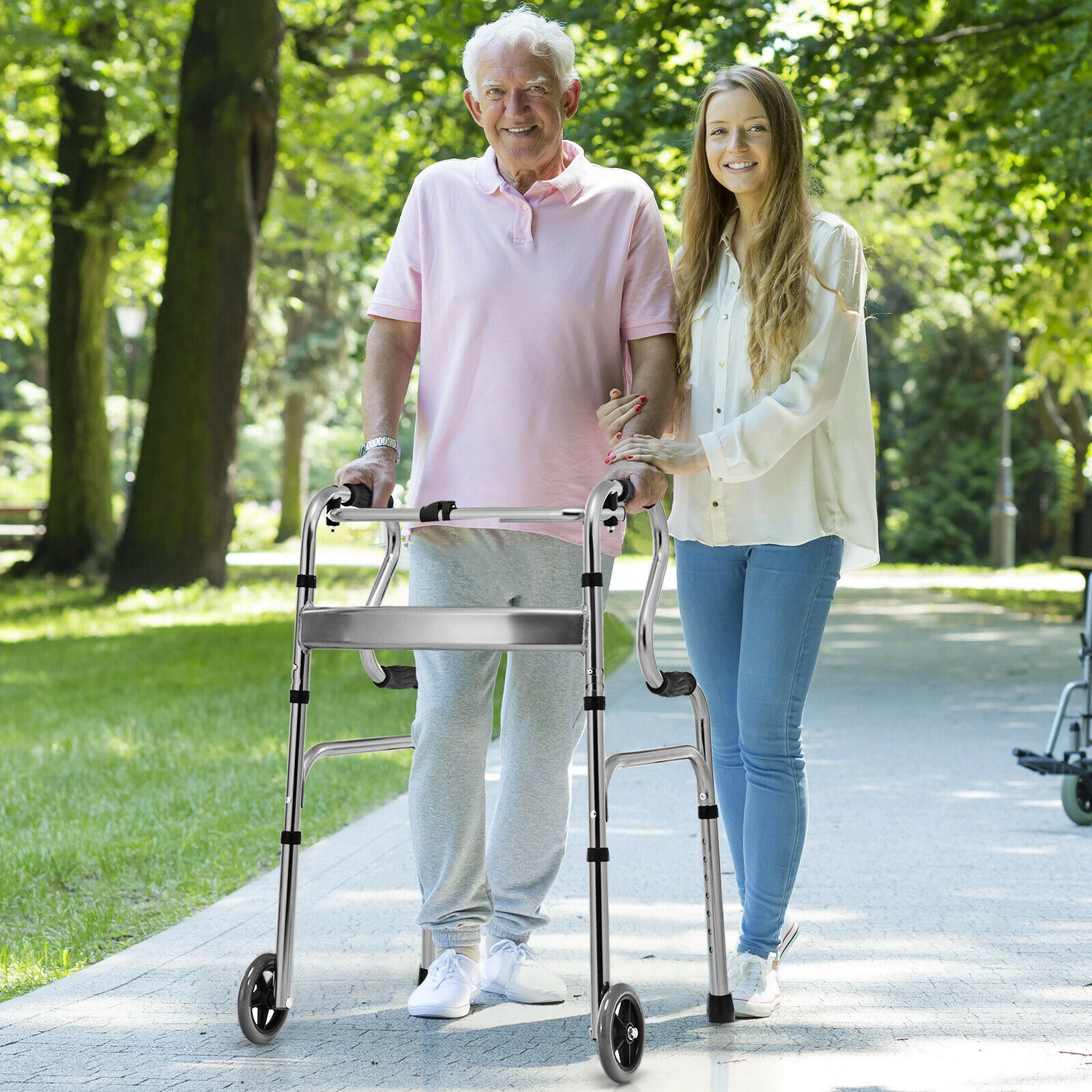 SUGIFT Gray Folding Stand-Assist Walker with Bi-Level Handrails 25.6-in W 20-in D 37-in H 440-lb User Capacity