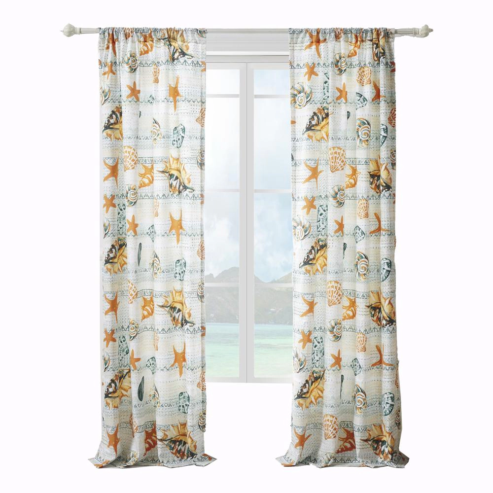 Greenland Home Fashions Kona Luxurious 3" Rod Pocket Curtain Panel Pair with Tiebacks 42" x 84" Ocean