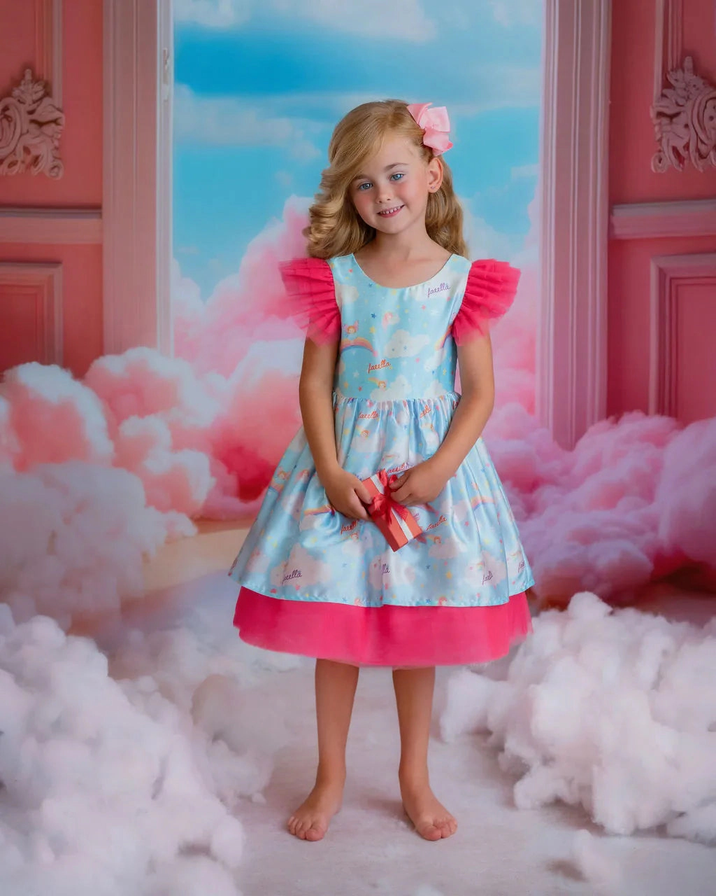 Faeella Girls Dreamy Sky Cloud Print Tulle Birthday Dress