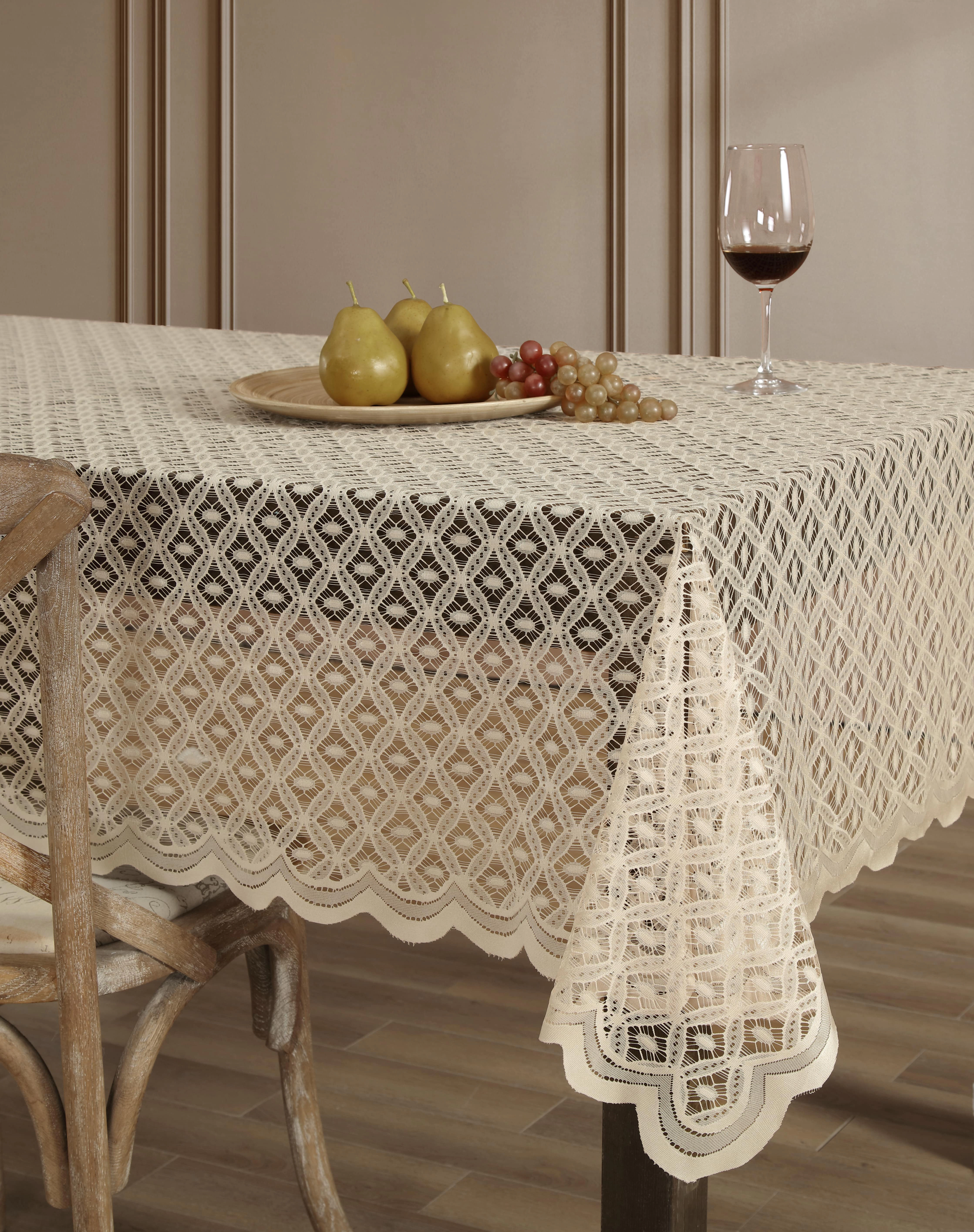 HLC.ME Alona Lace Fabric Wrinke Resistant Scalloped Tablecloth