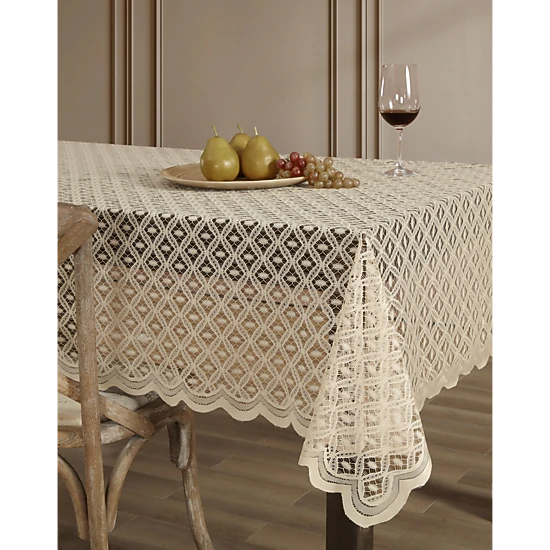 HLC.ME Alona Lace Fabric Wrinke Resistant Scalloped Tablecloth