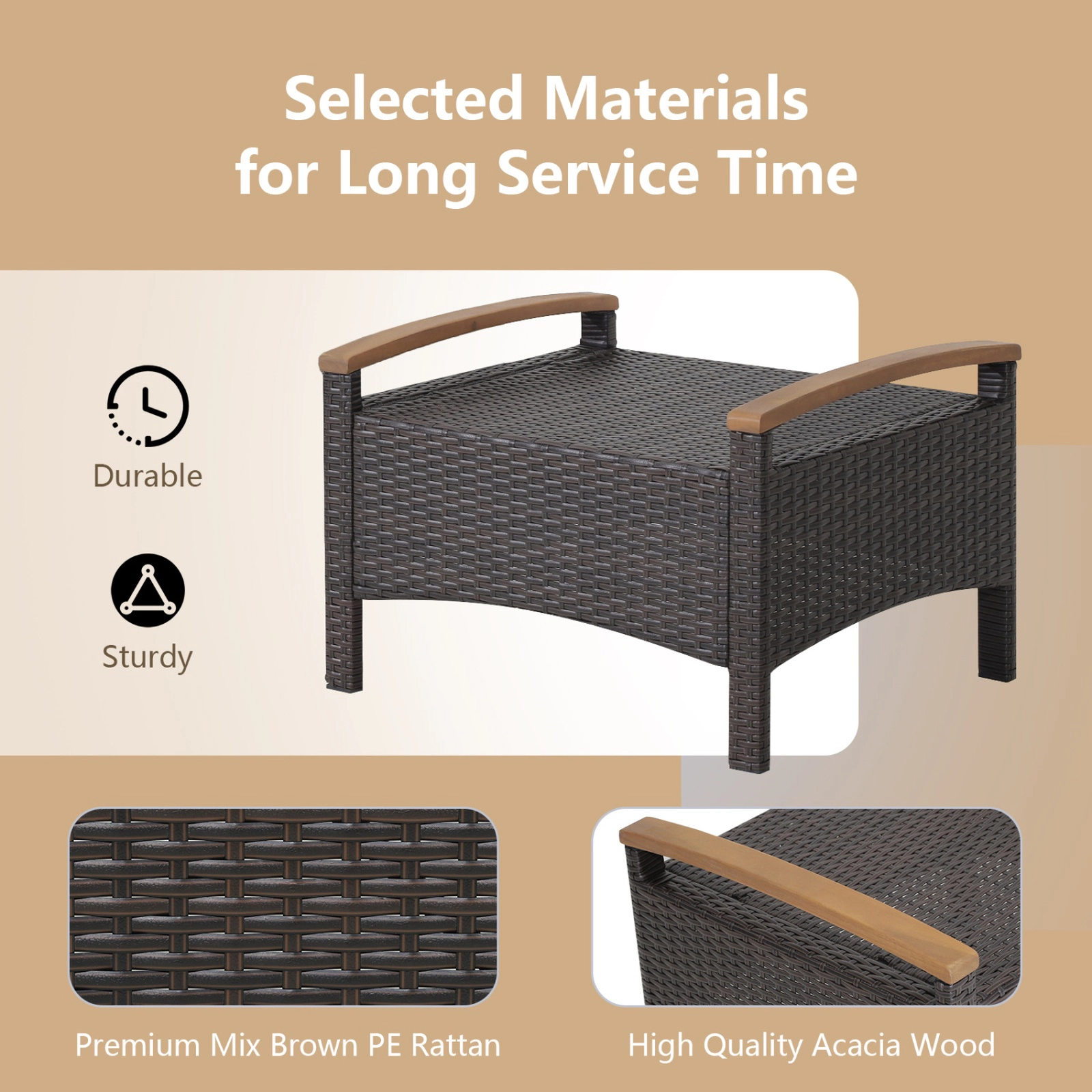 SUGIFT Set of 2 Fade-Resistant Wicker Patio Ottomans Foot Rest with Cushions 400-lb Capacity Mix Brown PE Rattan Gray