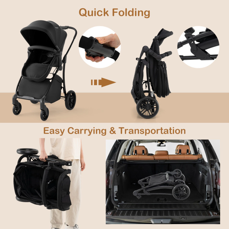 Hivvago 2-in-1 Baby Stroller with Bassinet Mode and Reversible Seat