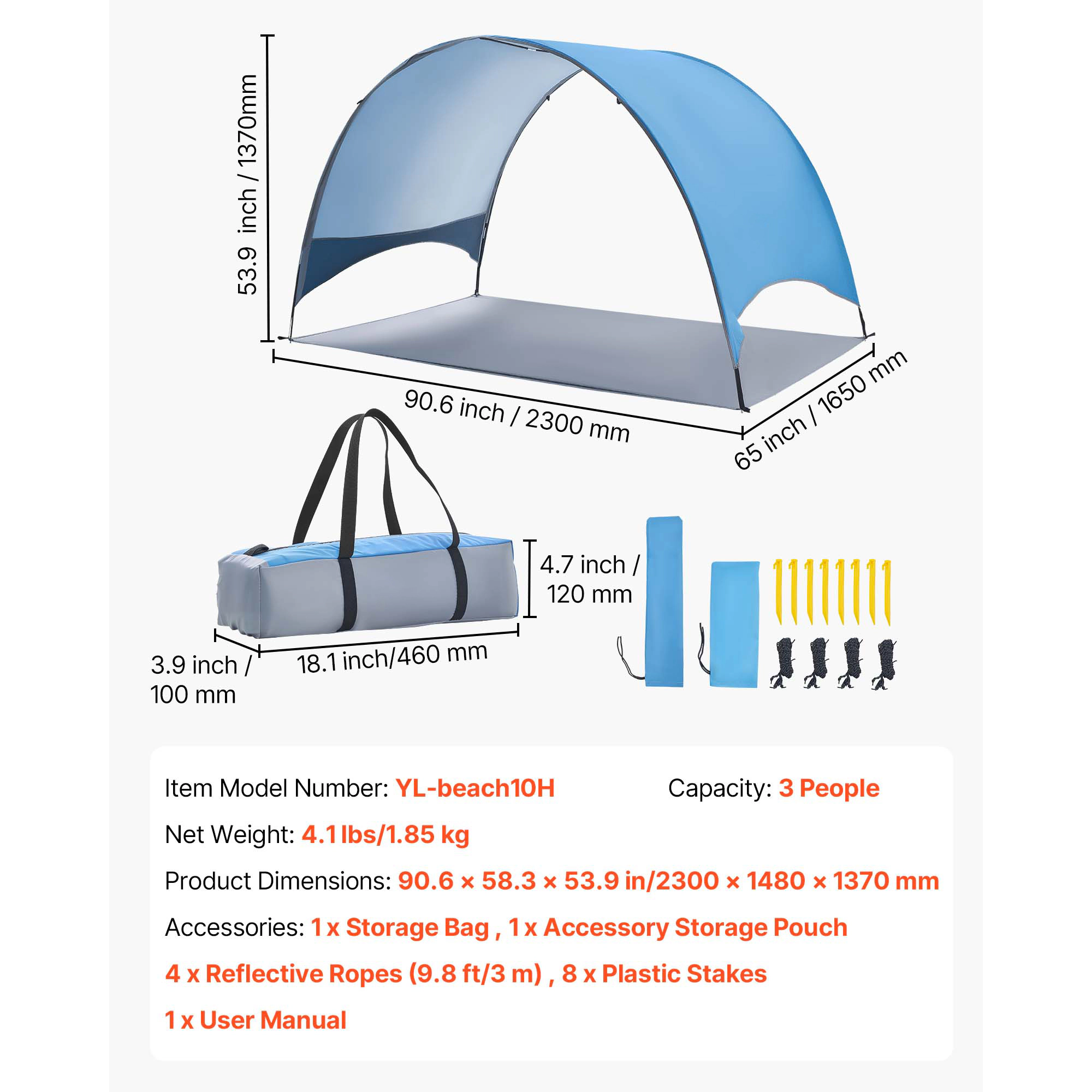 HONGGE Beach Tent Sun Shelter for UPF 50+ Protection Portable Sun Shade Canopy with Carrying Bag & Ground Stakes