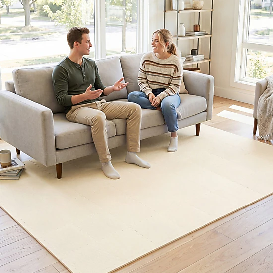 SUGIFT Beige 36-Tile 12.5-in Non-Slip Interlocking EVA Foam Floor Mats with Borders and 0.4-in Padding