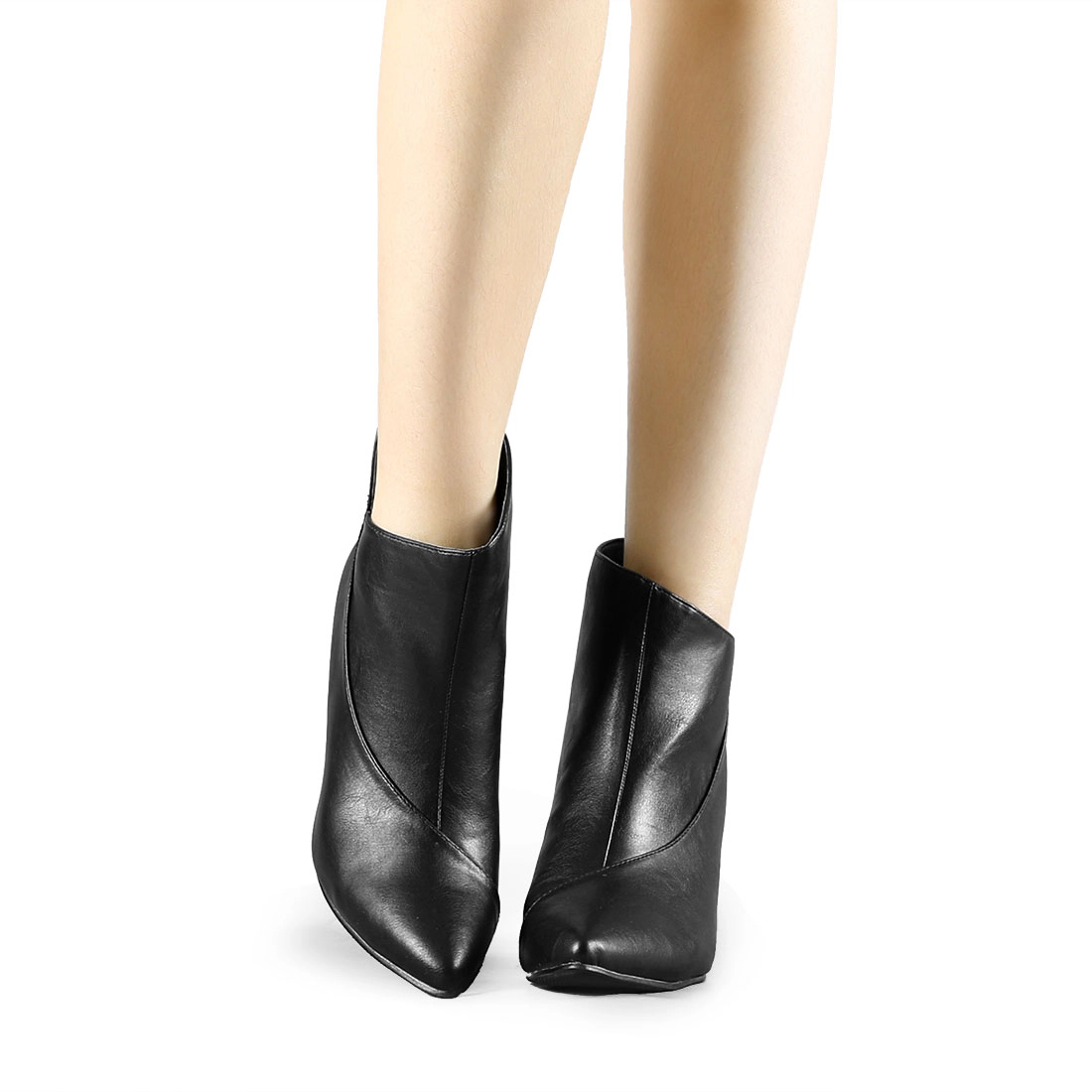 BLISSFUL STEP Women PU Leather Pointed Toe Zipper Wedge Heel Ankle Booties