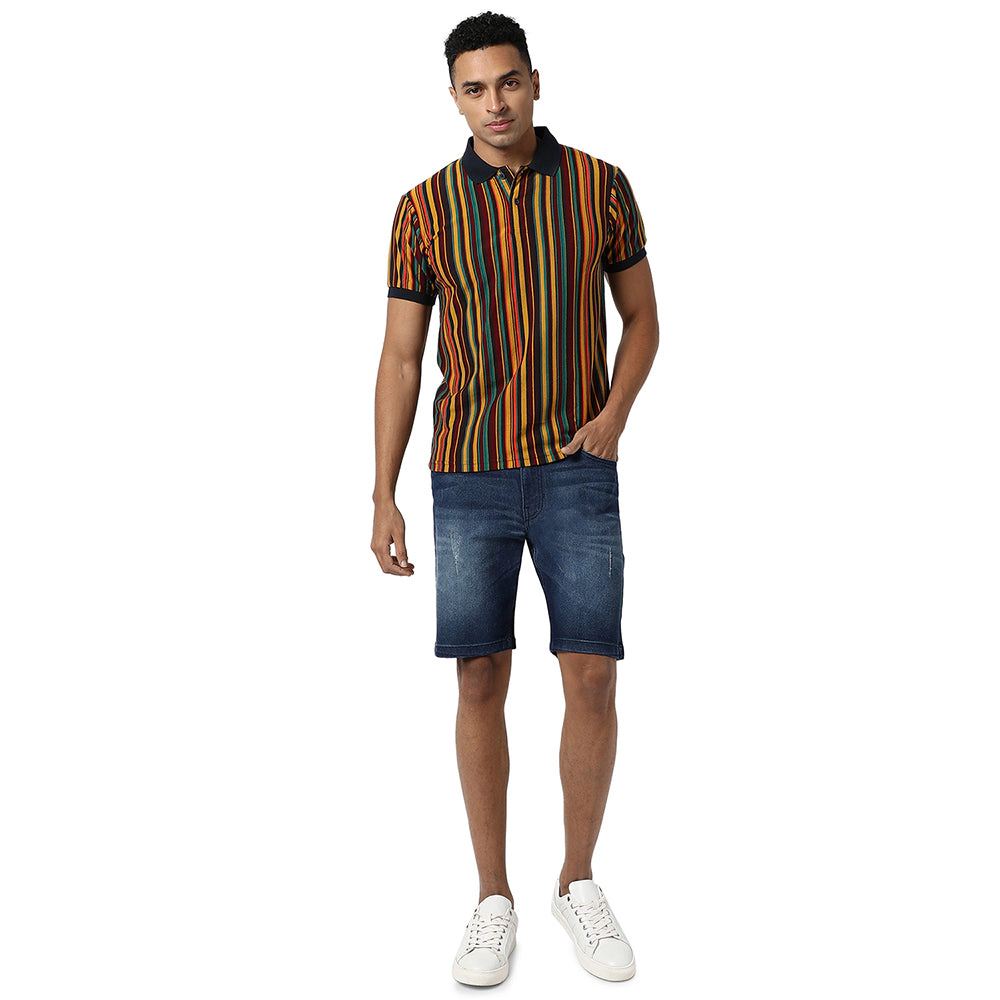 Men Striped Stylish Casual Polo T-shirt