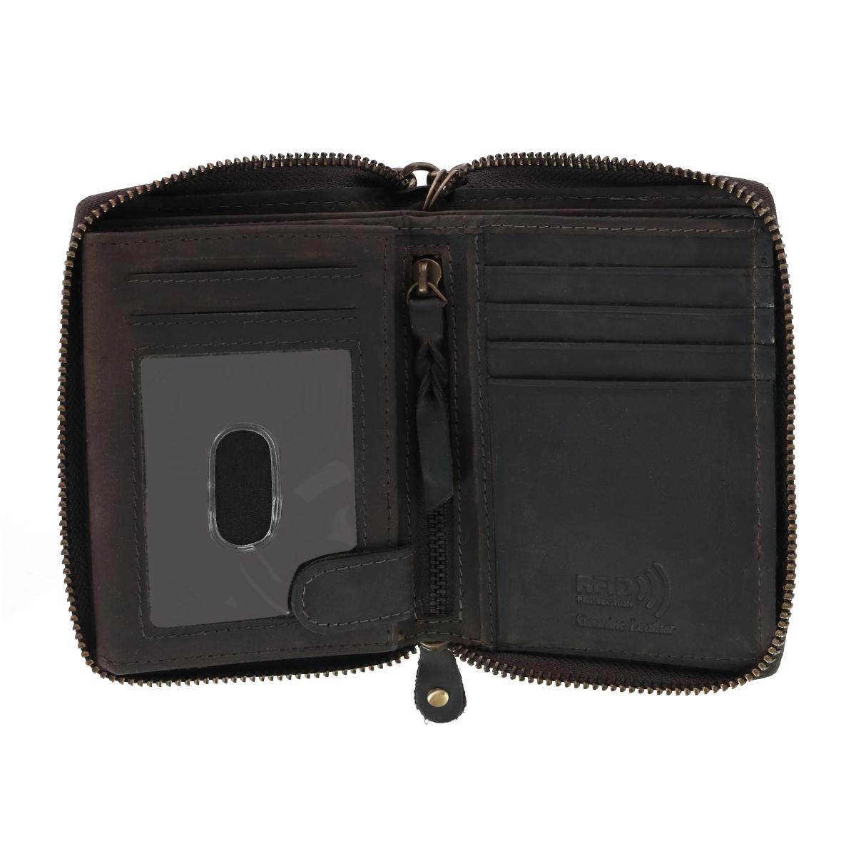 CTM Men's Bifold Zip Around Chain Wallet with Interior Zip