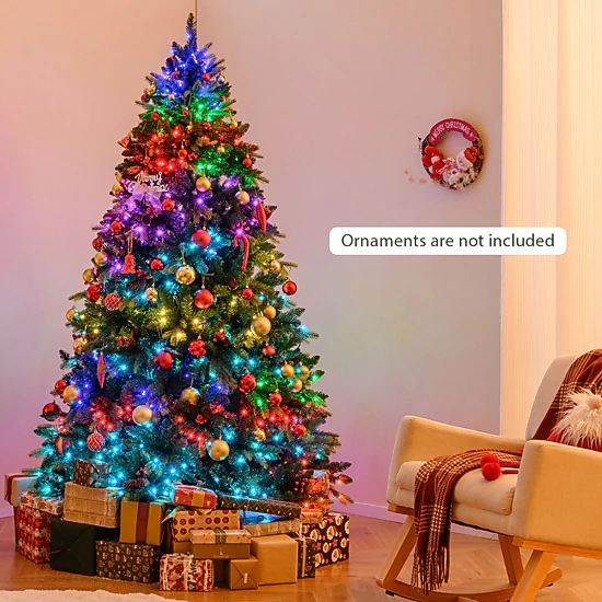 Costway 5/6/7/8 FT Artificial Christmas Tree with 250/370/500/650 RGB LED Lights 584/1054/1436/1936 Branch Tips