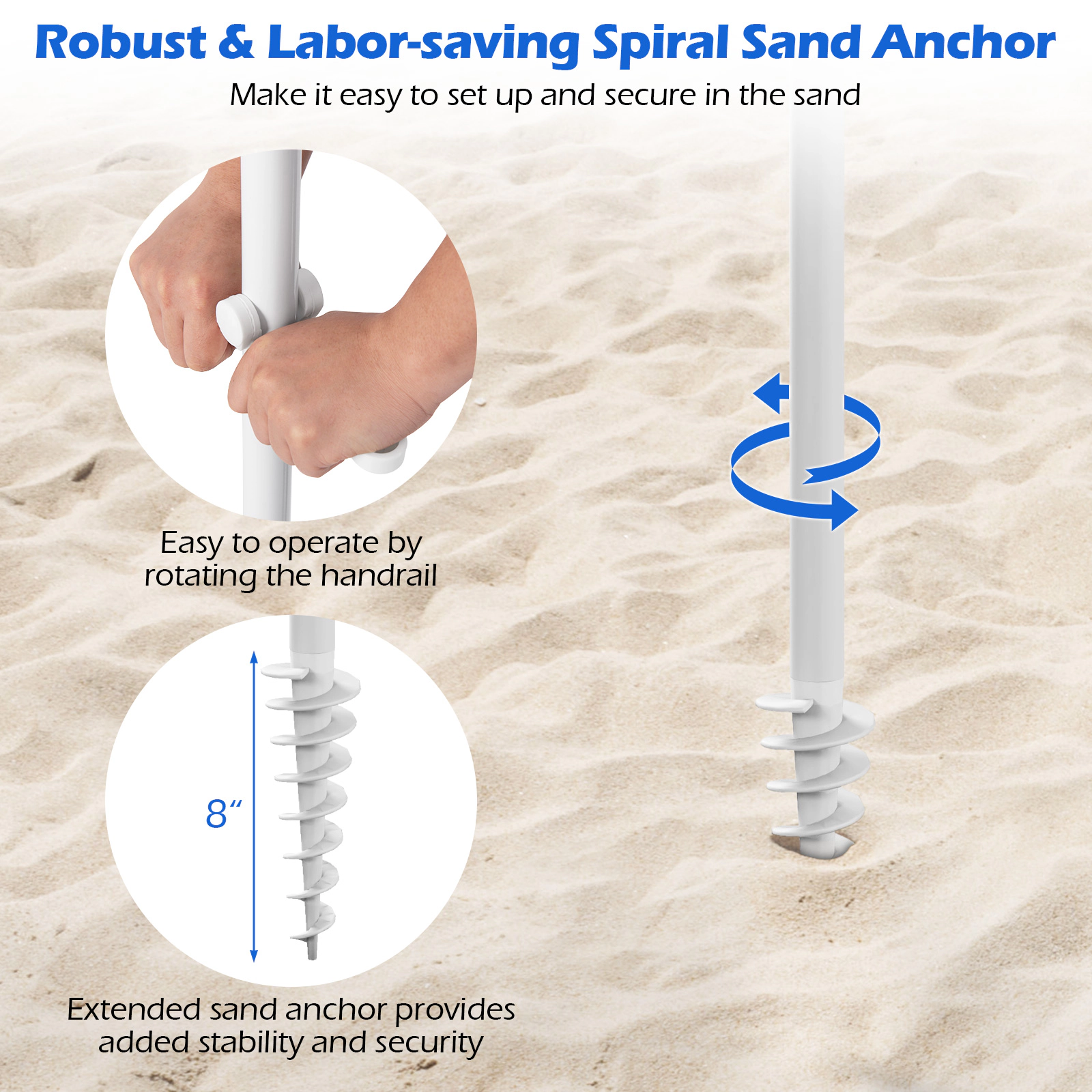 SUGIFT Cream White Fringe Trim and Push Button Tilt UPF 50+ 6.5 ft Beach Umbrella