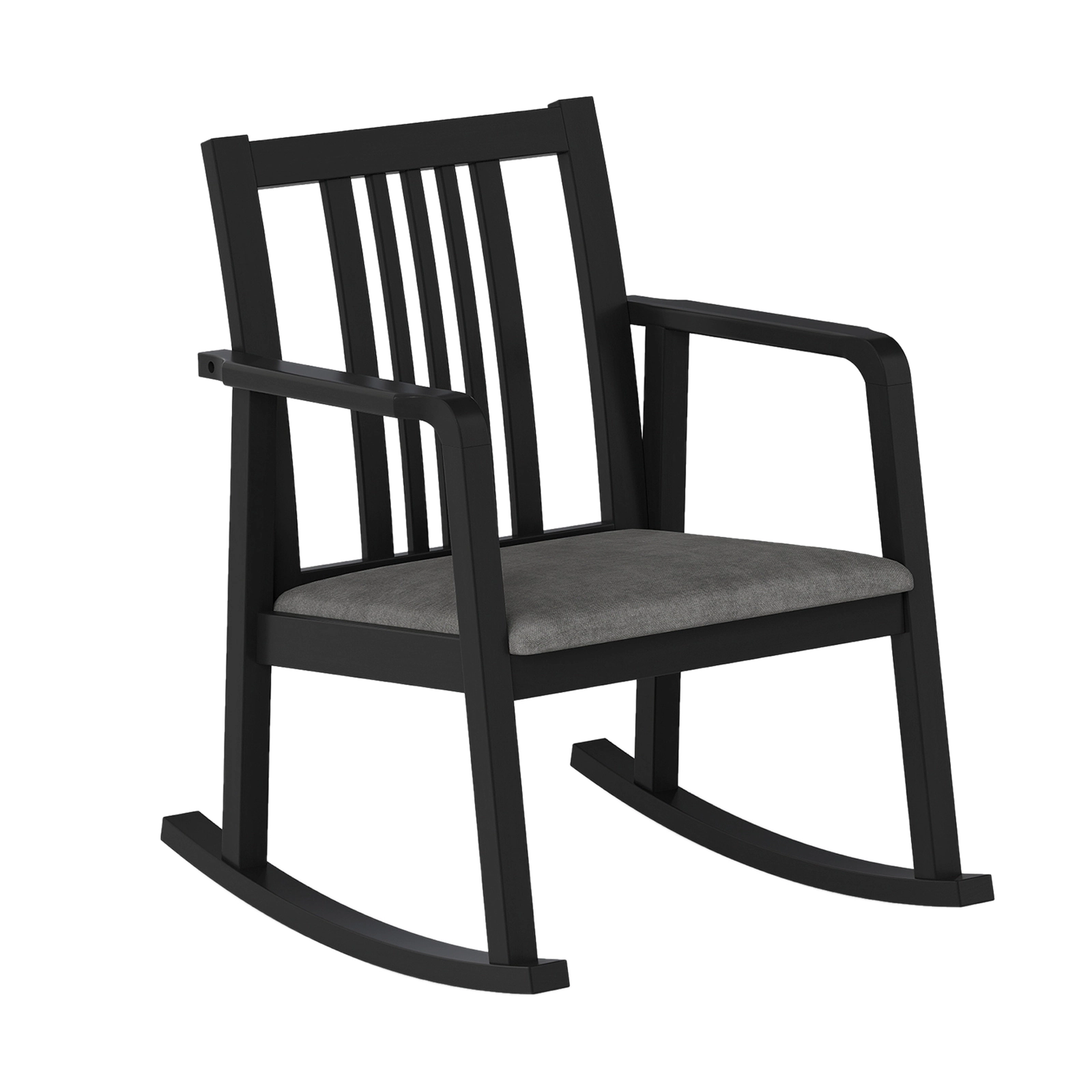 SUGIFT Wooden Rocking Chair with Slatted Back and Linen-Padded Seat