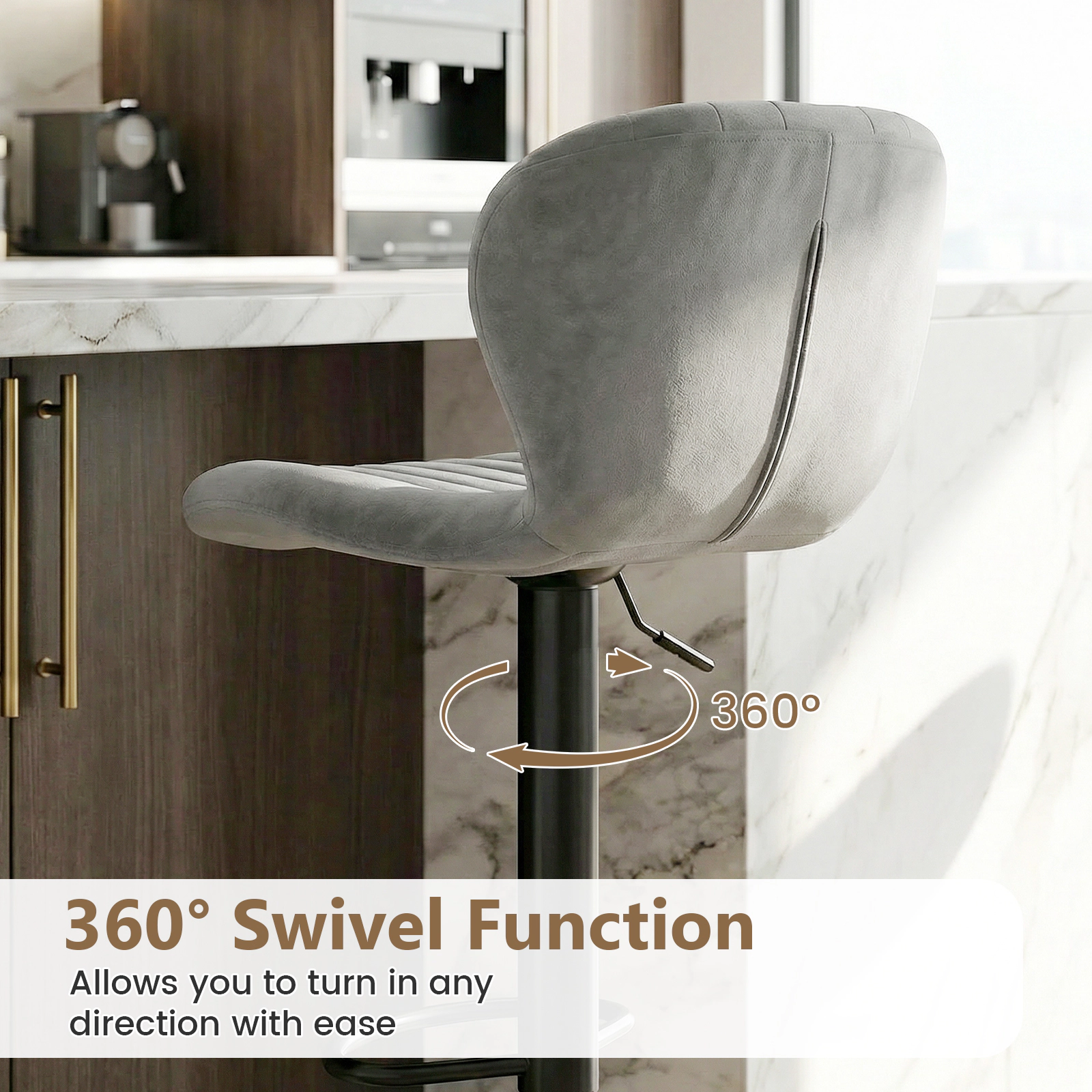 SUGIFT Adjustable Counter Height Bar Stools 330-lb Capacity with 360° Swivel and Footrests Black/Gray + Black