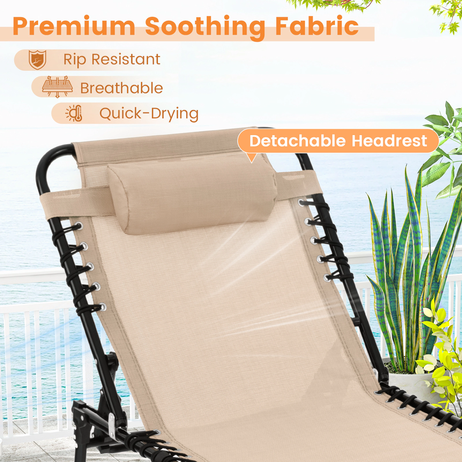 SUGIFT Foldable Recline Lounge Chair with Adjustable 4-Position Backrest and 2-Position Footrest 265-lb Capacity Beige